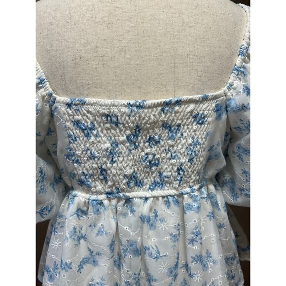 Altar 'D State Women's Embroidered Floral Top Crop Smocked Balloon Sleeve Large - Picture 6 of 16